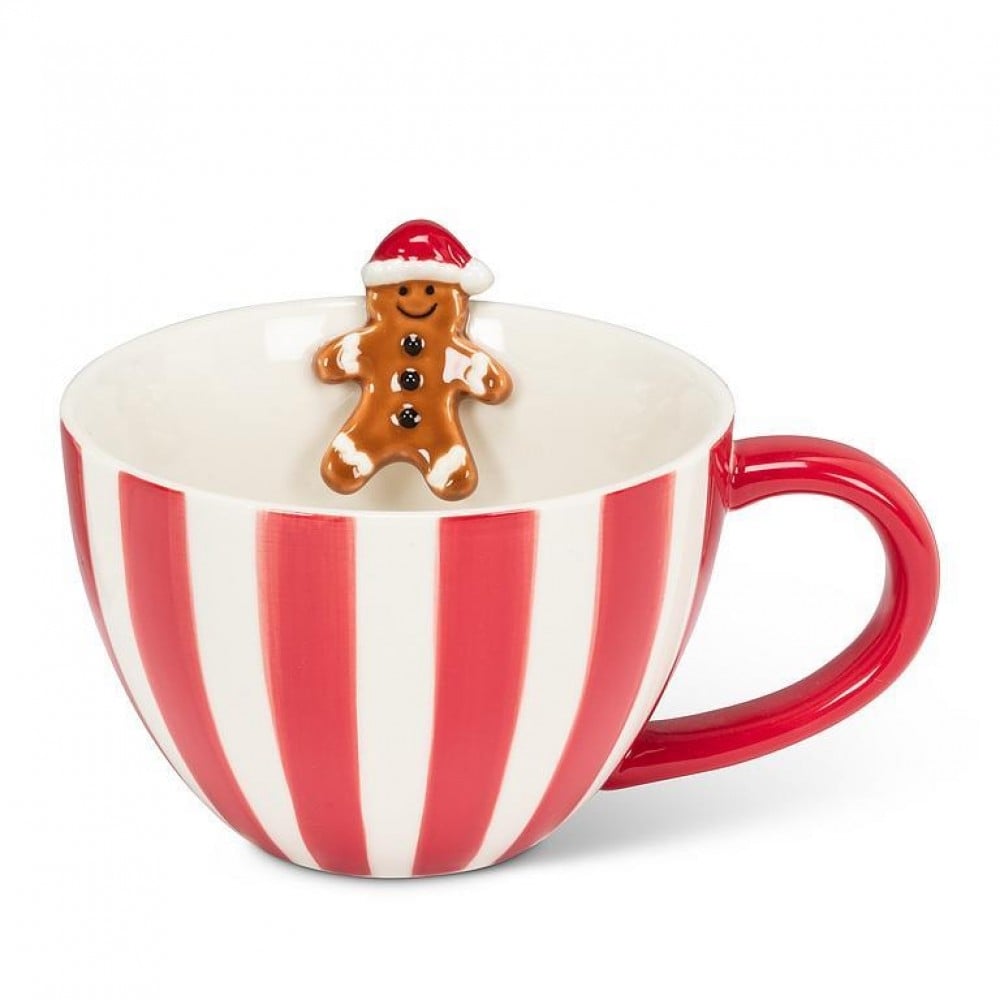 AB-27-GLEEFUL-318 Wide Striped With Gingerbread Man Mug