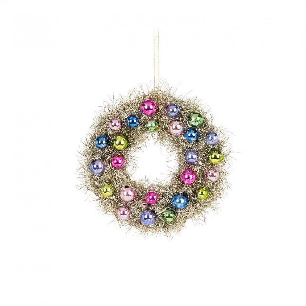 AB-27-VINTAGE-330-SM Small Tinsel And Ball Ornaments Wreath