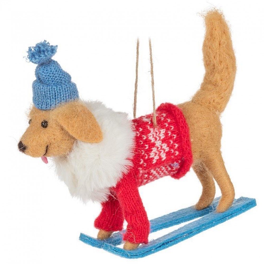 AB-27-MERINO-657 Winter Dog On Skis Ornament