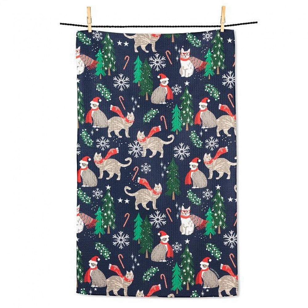 AB-20-RENU-FESTIVECATS Holiday Cats Tea Towel