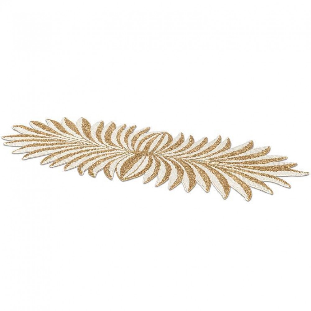 AB-40-FANCY-61 Beaded Gold And White Palm Leaves Table Runner