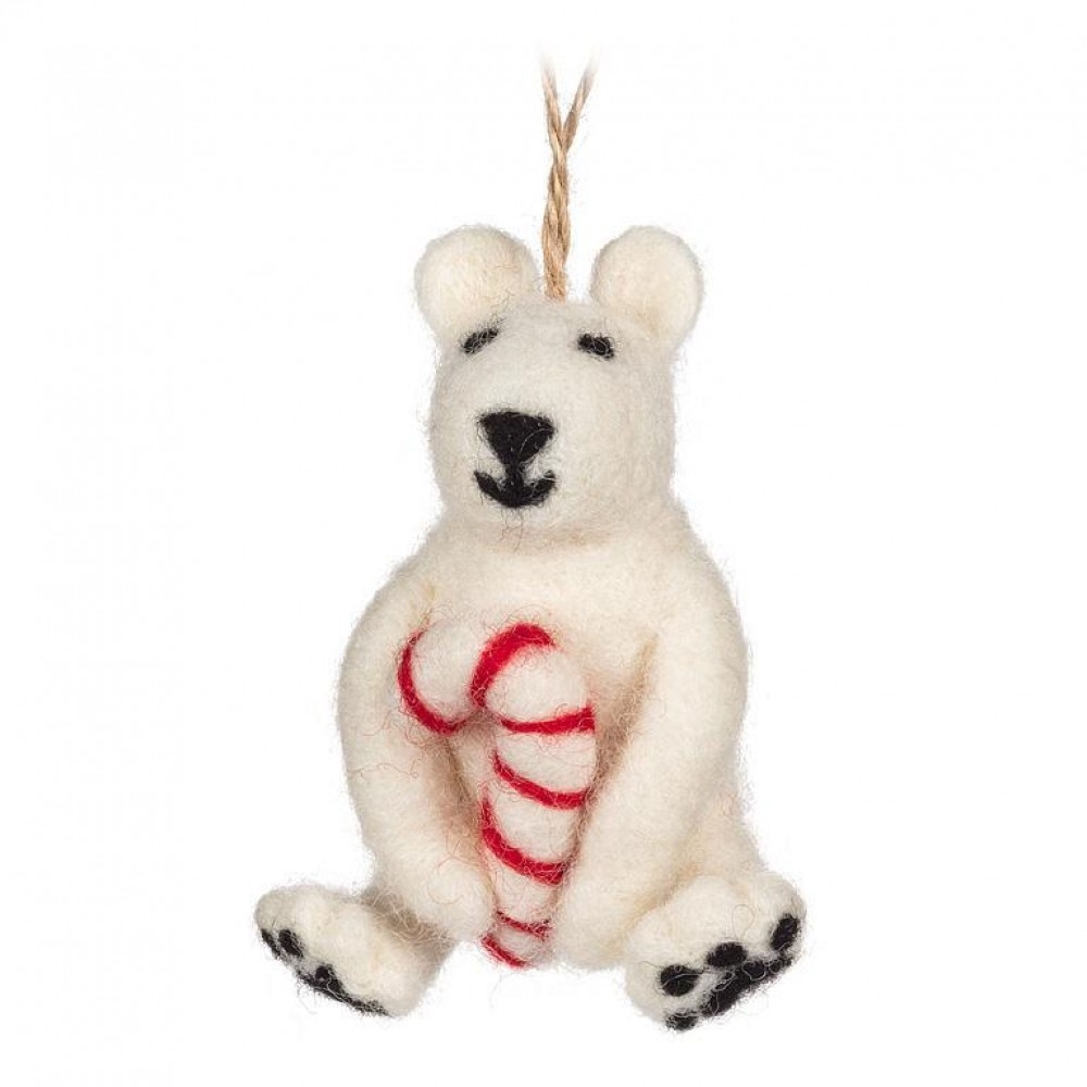 AB-28-NEPAL-110 Polar Bear With Candy Cane Ornament