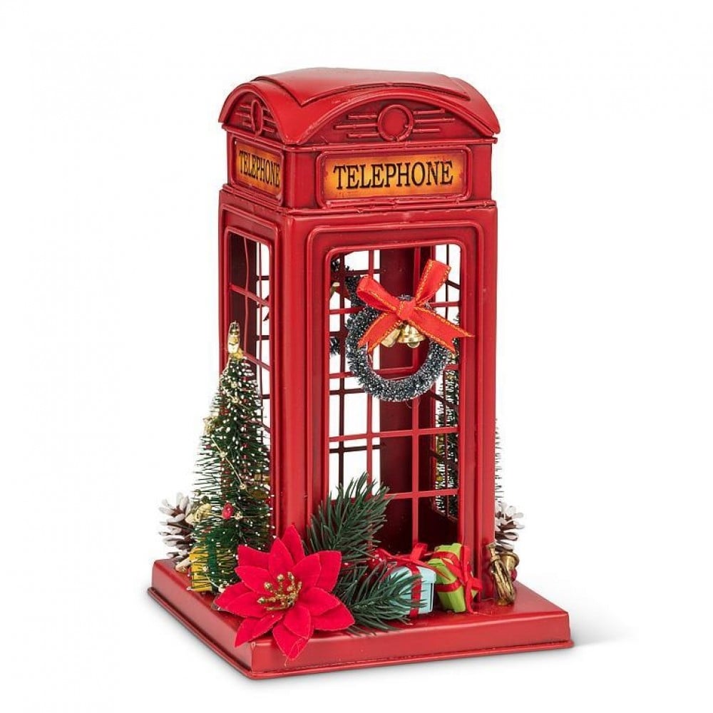AB-27-TIMELESS-3360 Telephone Booth Adorned For Christmas Figurine