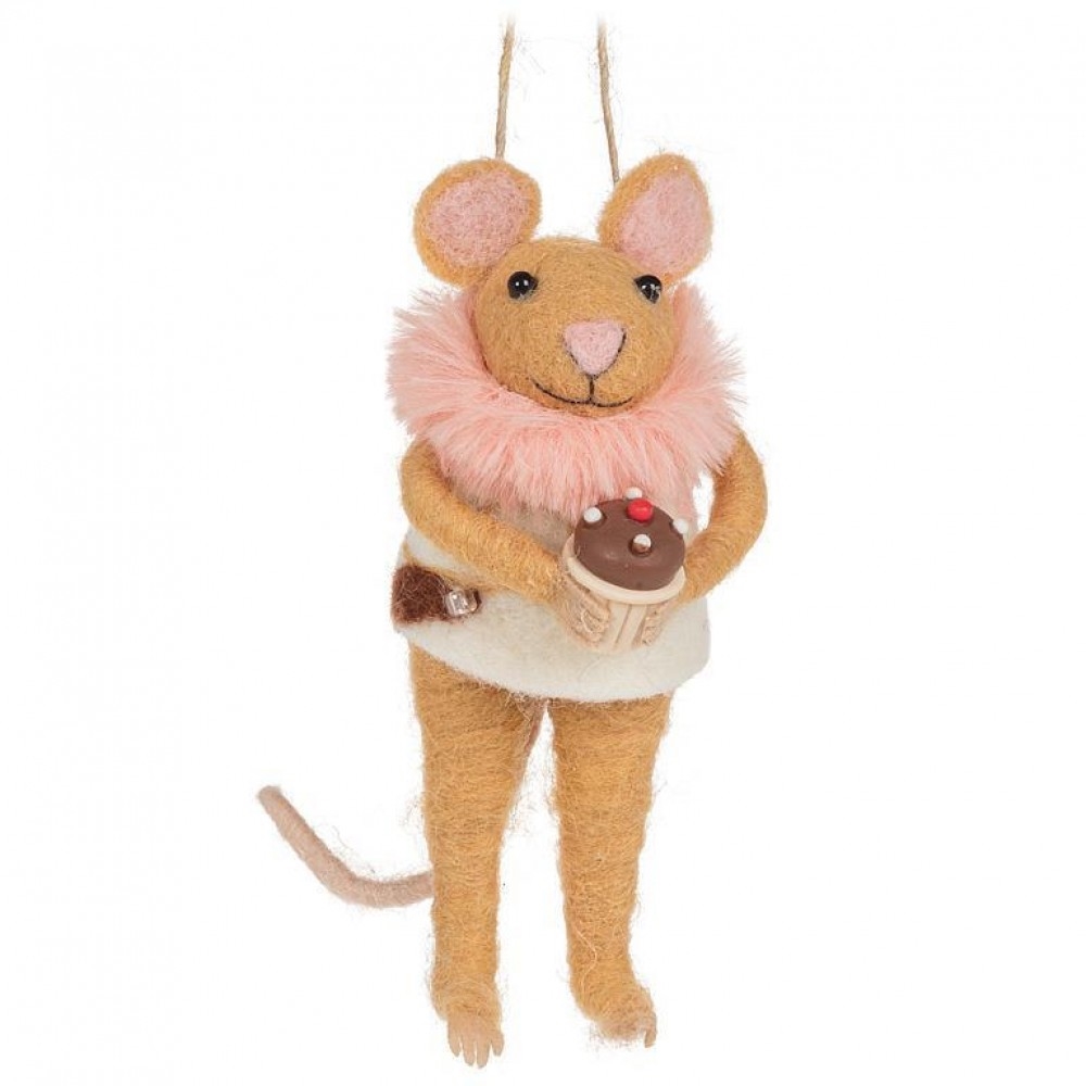 AB-27-MERINO-564 Mouse With Cupcake Ornament