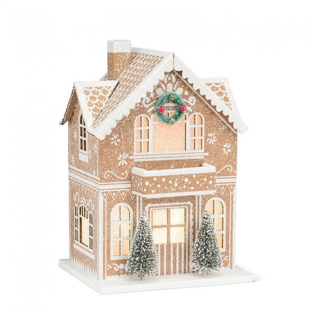 AB-27-VILLAGE-679 Medium Gingerbread Led House With Balcony Figurine