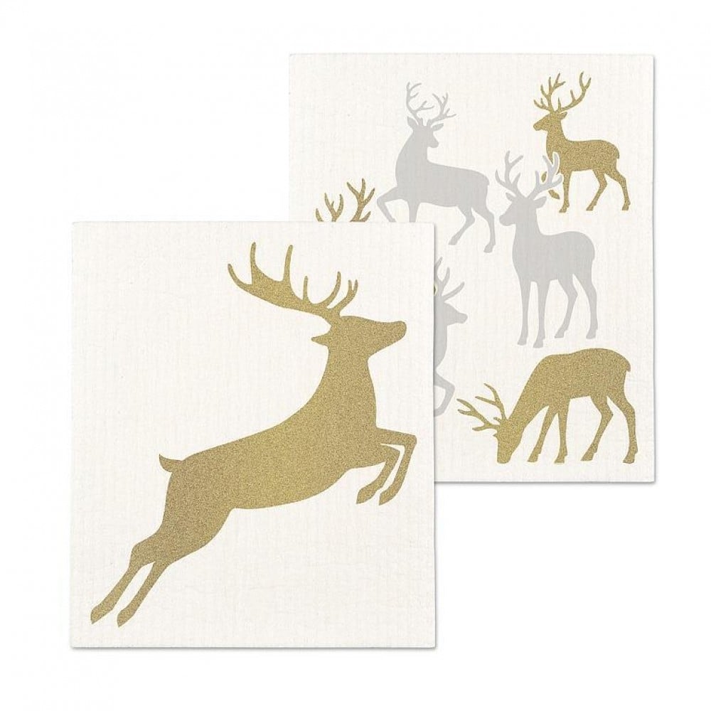 AB-84-ASD-REINDEER Set Of 2 Glitter Reindeer Pattern Dishcloth