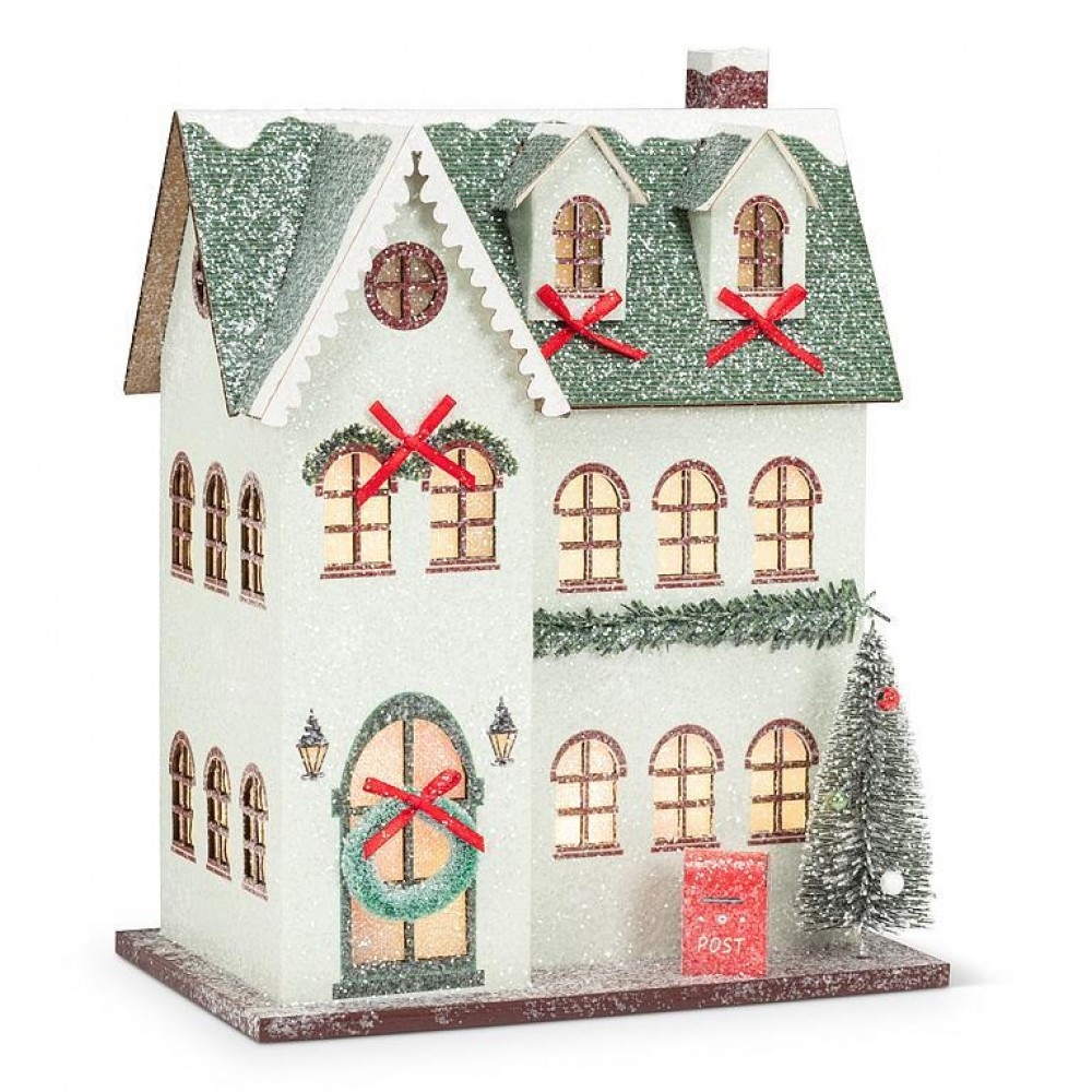 AB-27-VILLAGE-673 Large Led Mansion With Bows Figurine