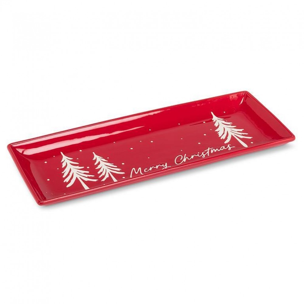 AB-27-CARMINE-270 Merry Christmas With Simple Trees Rectangular Platter
