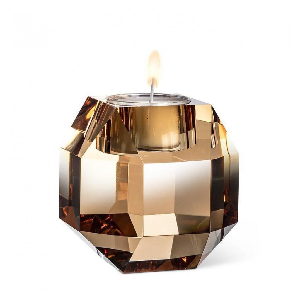 AB-27-GALLERIA-540-AMBER Cut Cube Tealight Candle Holder