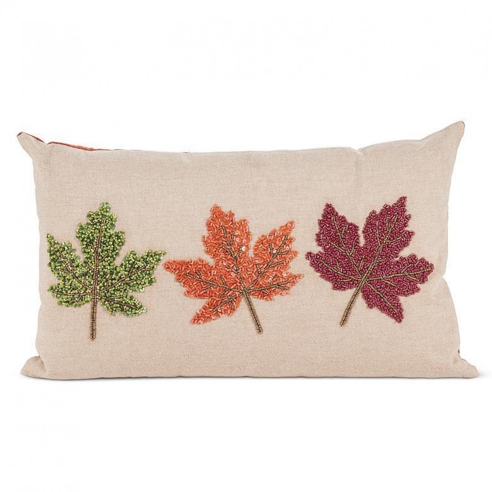 AB-39-FIRESIDE-539 Beaded Maple Leaves Pillow