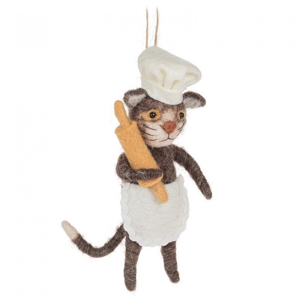 AB-27-MERINO-233 Baker Cat Holding A Rolling Pin Ornament