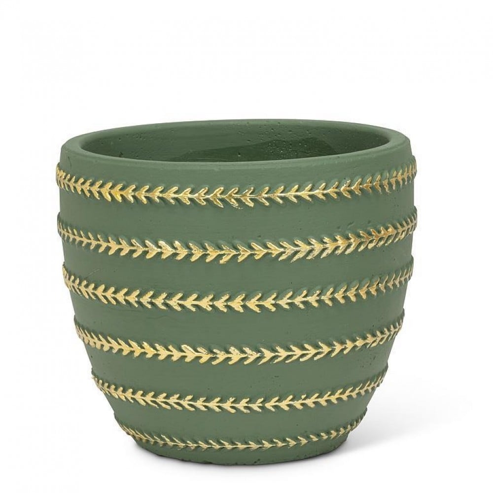 AB-27-GARLAND-SM-GRN Green With Gold Garland Pattern Planter