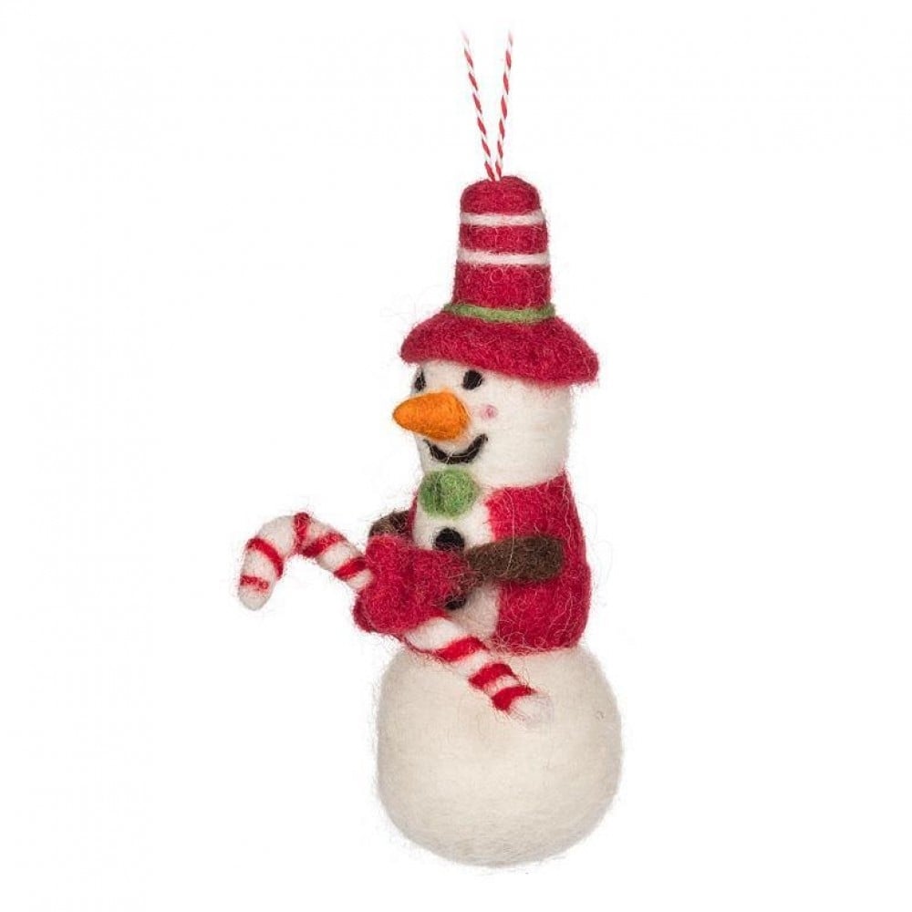 AB-28-NEPAL-109 Snowman With Hat And Candy Cane Ornament