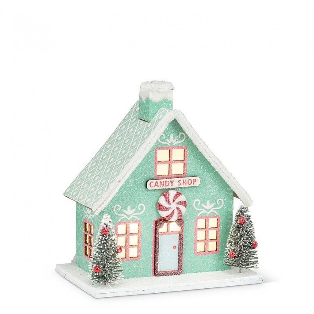 AB-27-VILLAGE-600 Small Peppermint Led Candy Shop Figurine
