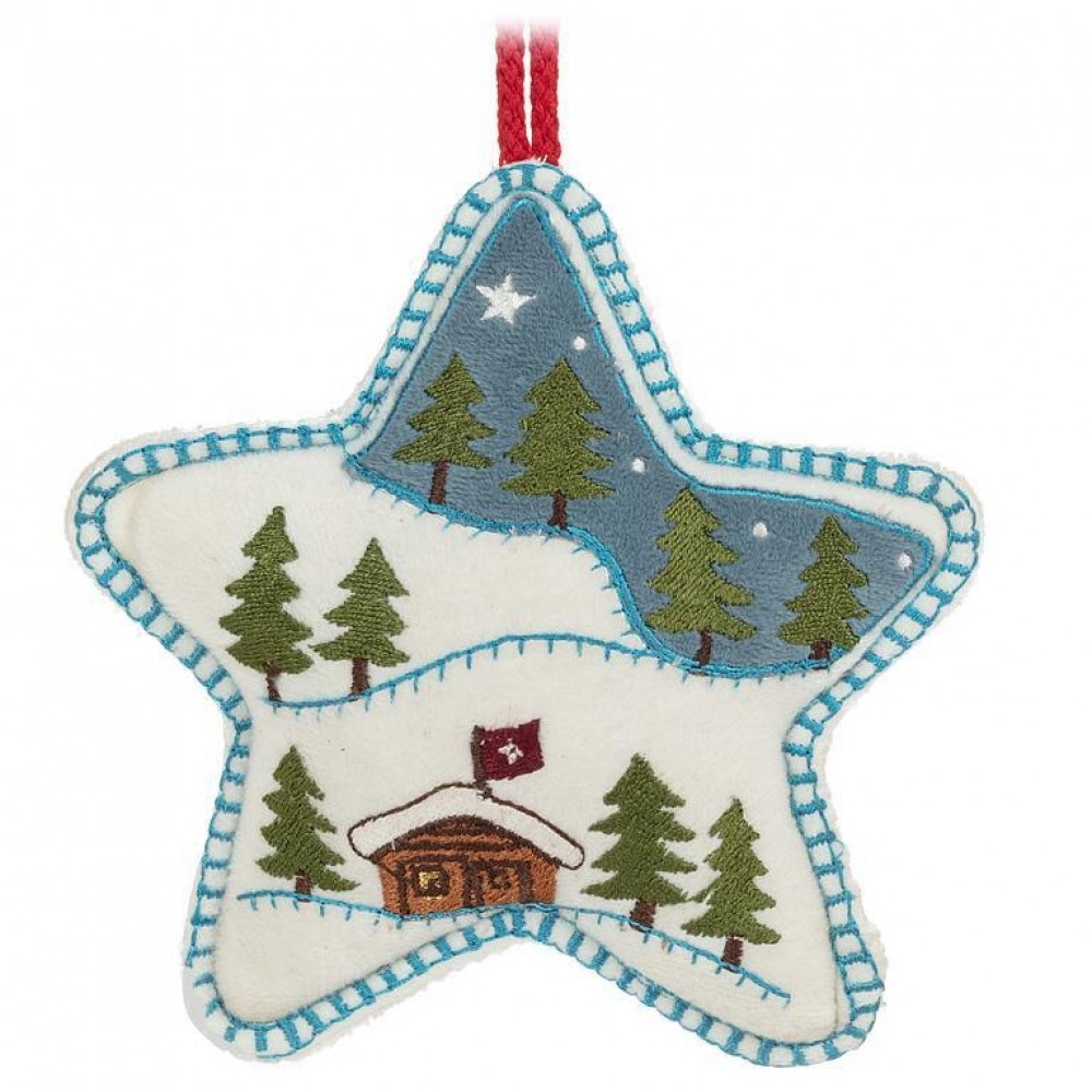 AB-93-STITCH-044 Cabin Scene Star Shaped Ornament