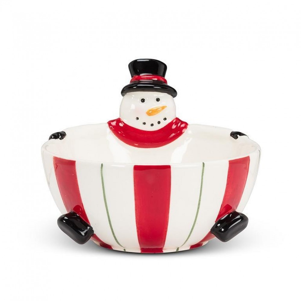 AB-27-MERRY-383 Snowman On A Striped Bowl
