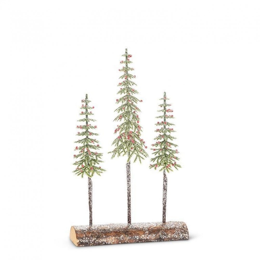 AB-27-PI OOD-9305 Tall Triple Snowy Trees On Log Base Figurine