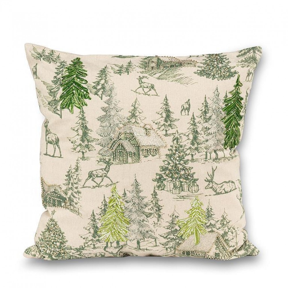 AB-39-FIRESIDE-883 Winter Scene With Embroidery Pillow