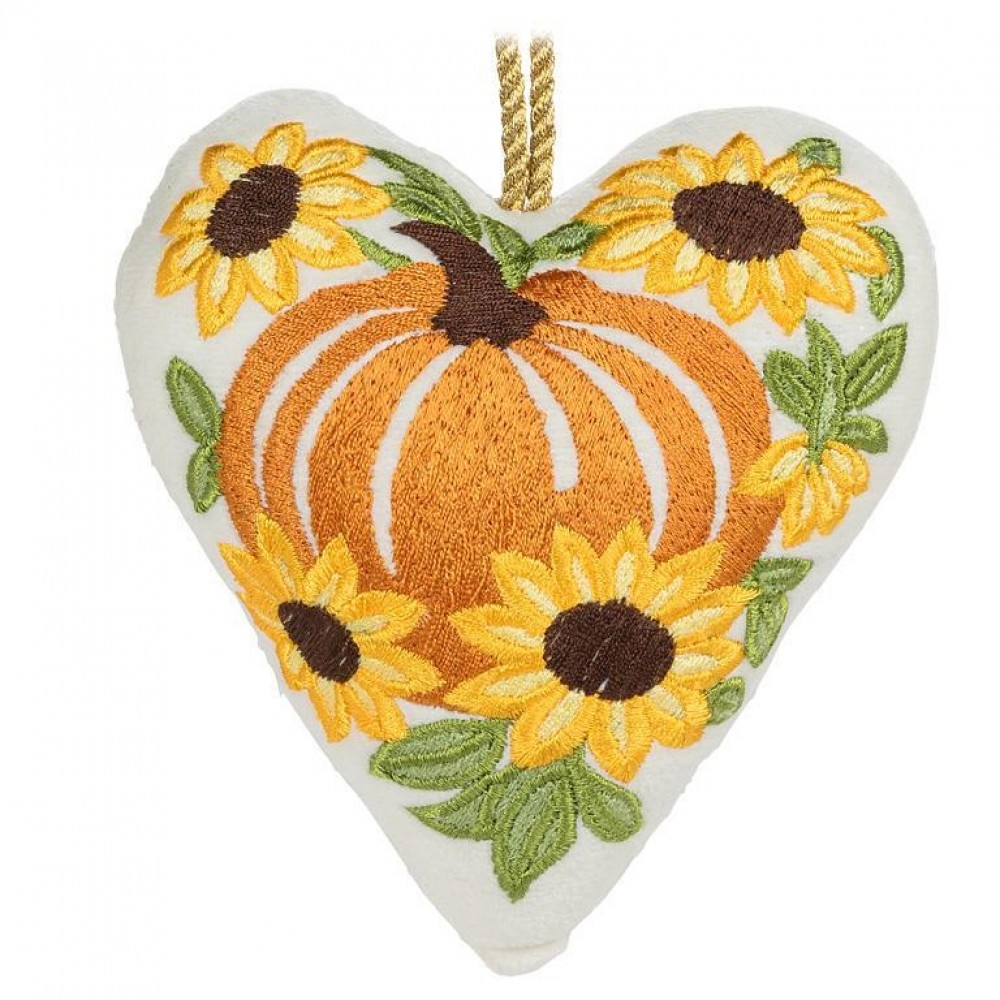AB-93-STITCH-413 Pumpkins And Sunflowers Heart Shaped Ornament