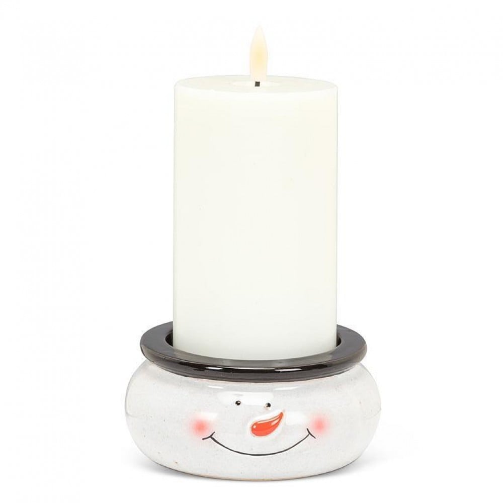 AB-27-IVES-077 Large Snowman Face Pillar Candle Holder