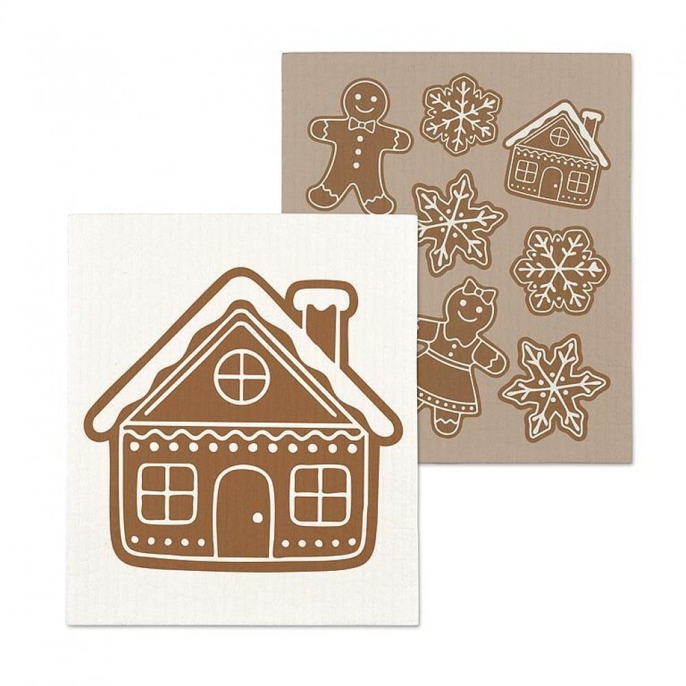 AB-84-ASD-GINGERBREAD Set Of 2 Gingerbread Themed Dishcloth