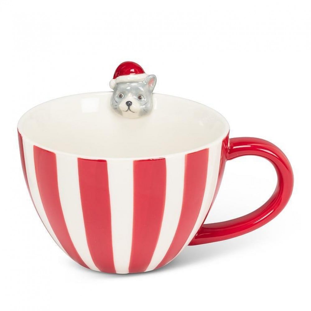 AB-27-GLEEFUL-469 Wide Striped With Holiday Cat Mug