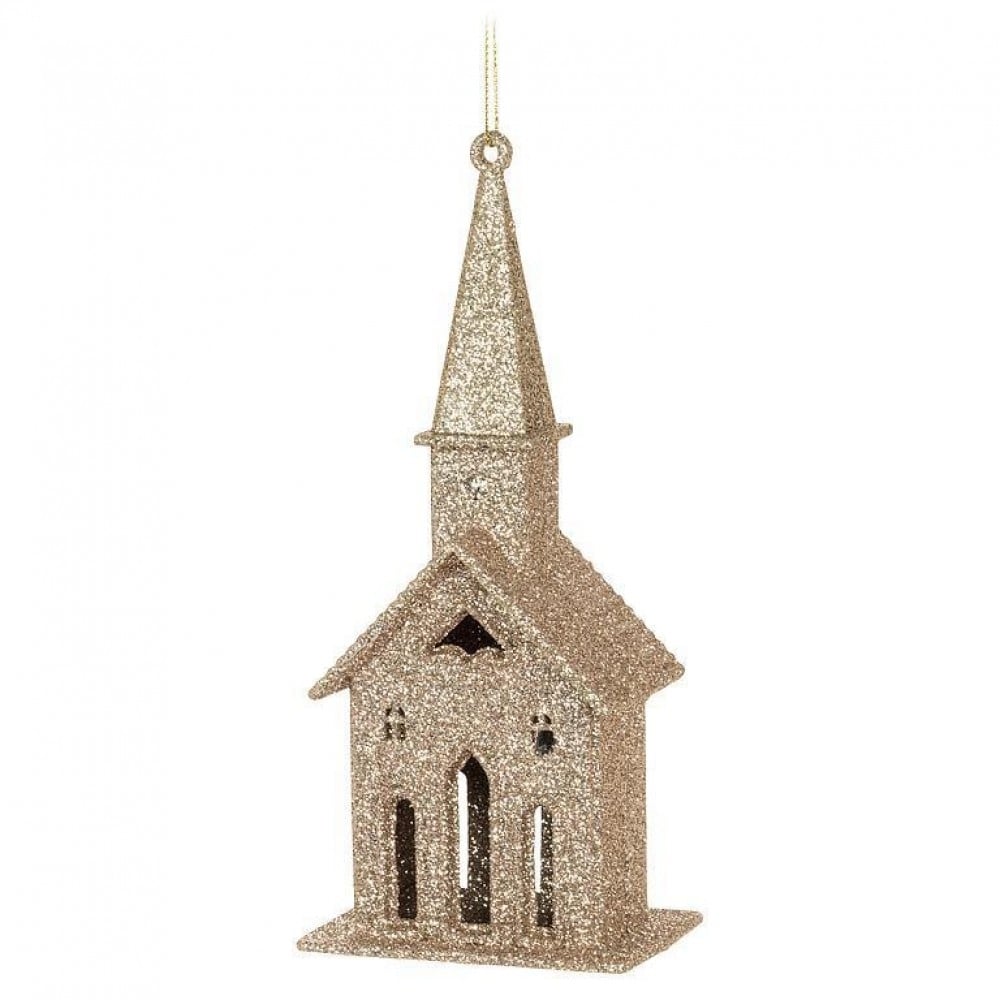 AB-27-SPARKLE-802 Glitter Church With Steeple Ornament