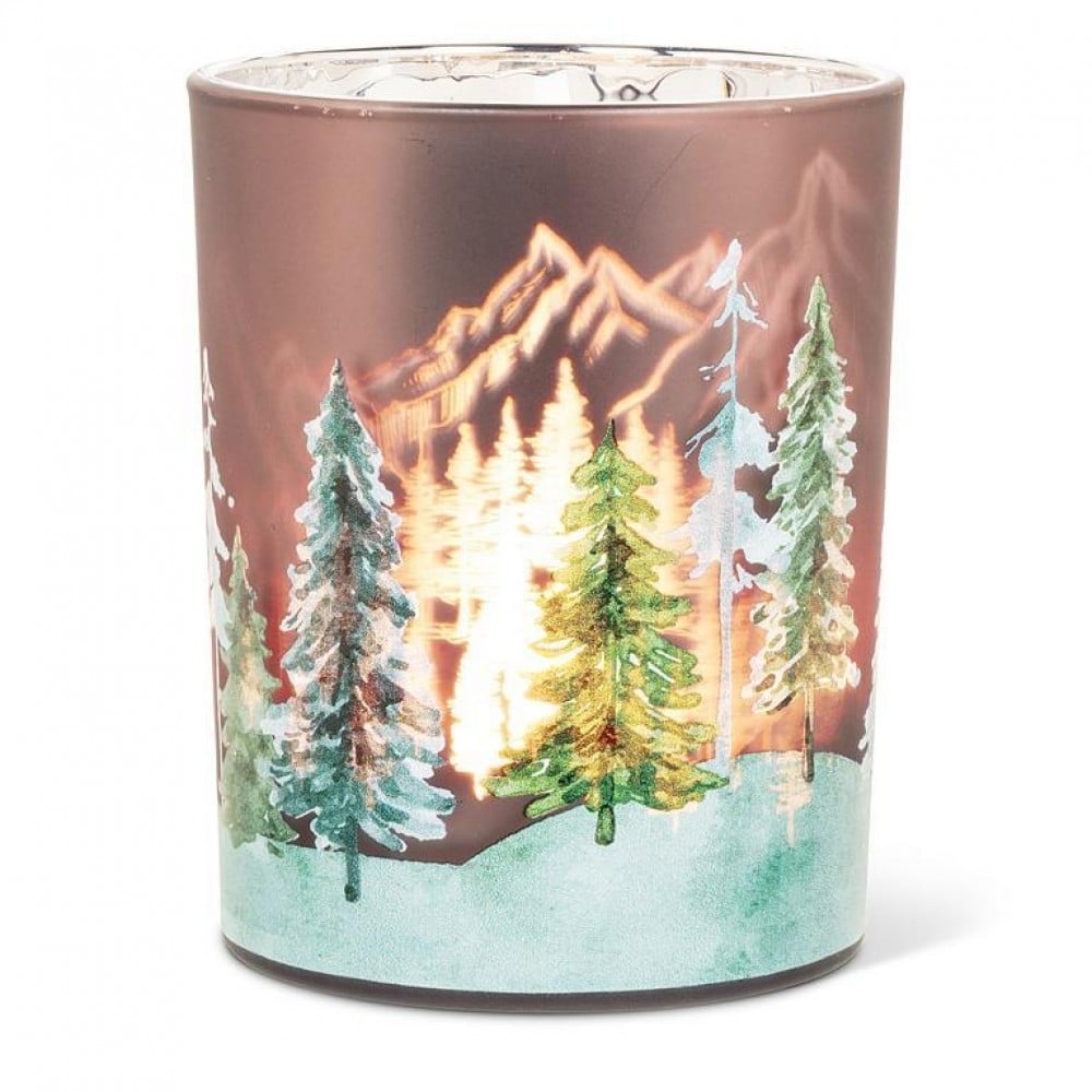AB-27-DUSK-516-MD Medium Frosted Trees Votive Candle Holder