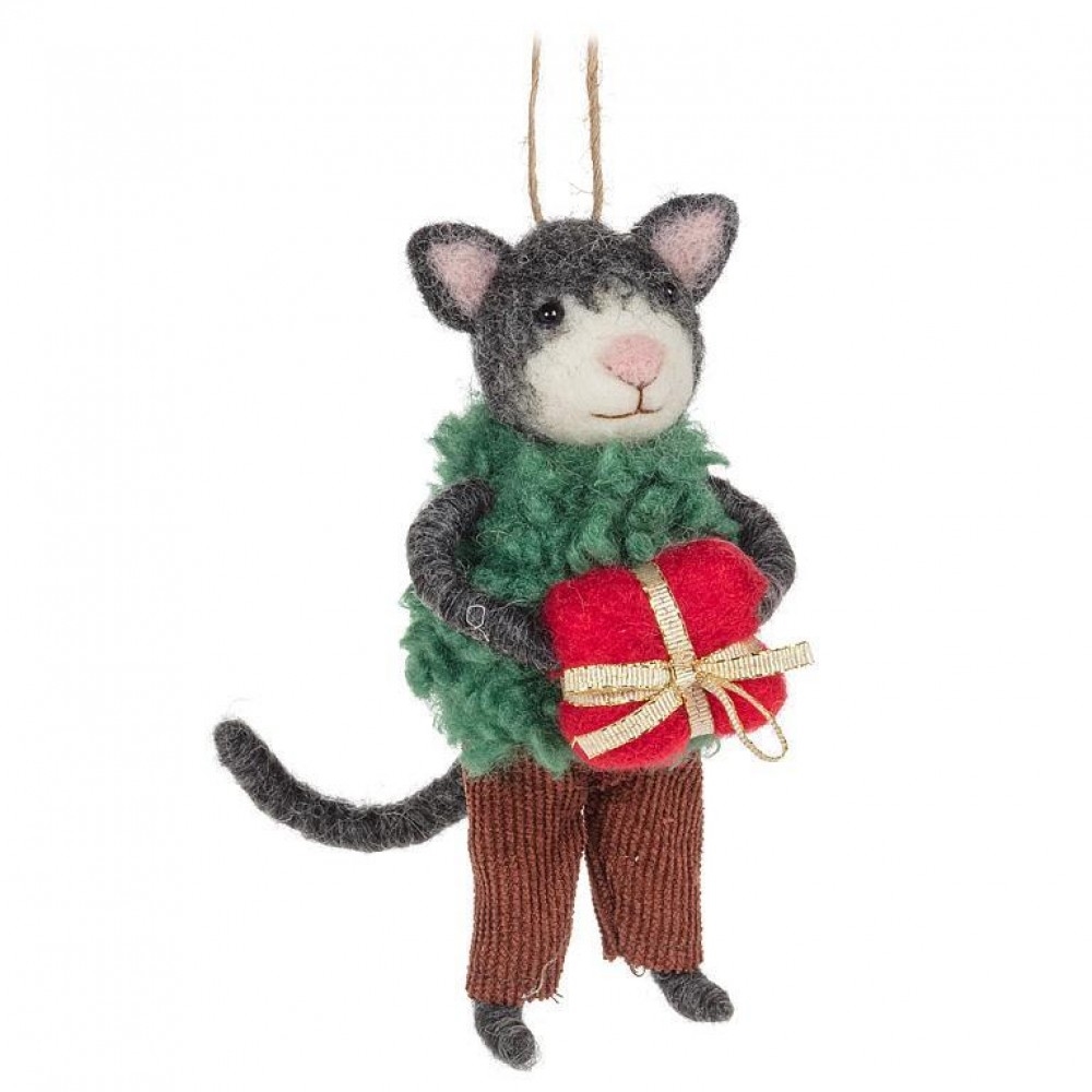 AB-27-MERINO-901 Cat With Present Ornament