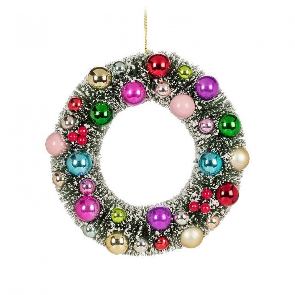 AB-27-VINTAGE-607 Medium Bottle Brush And Ball Ornaments Wreath