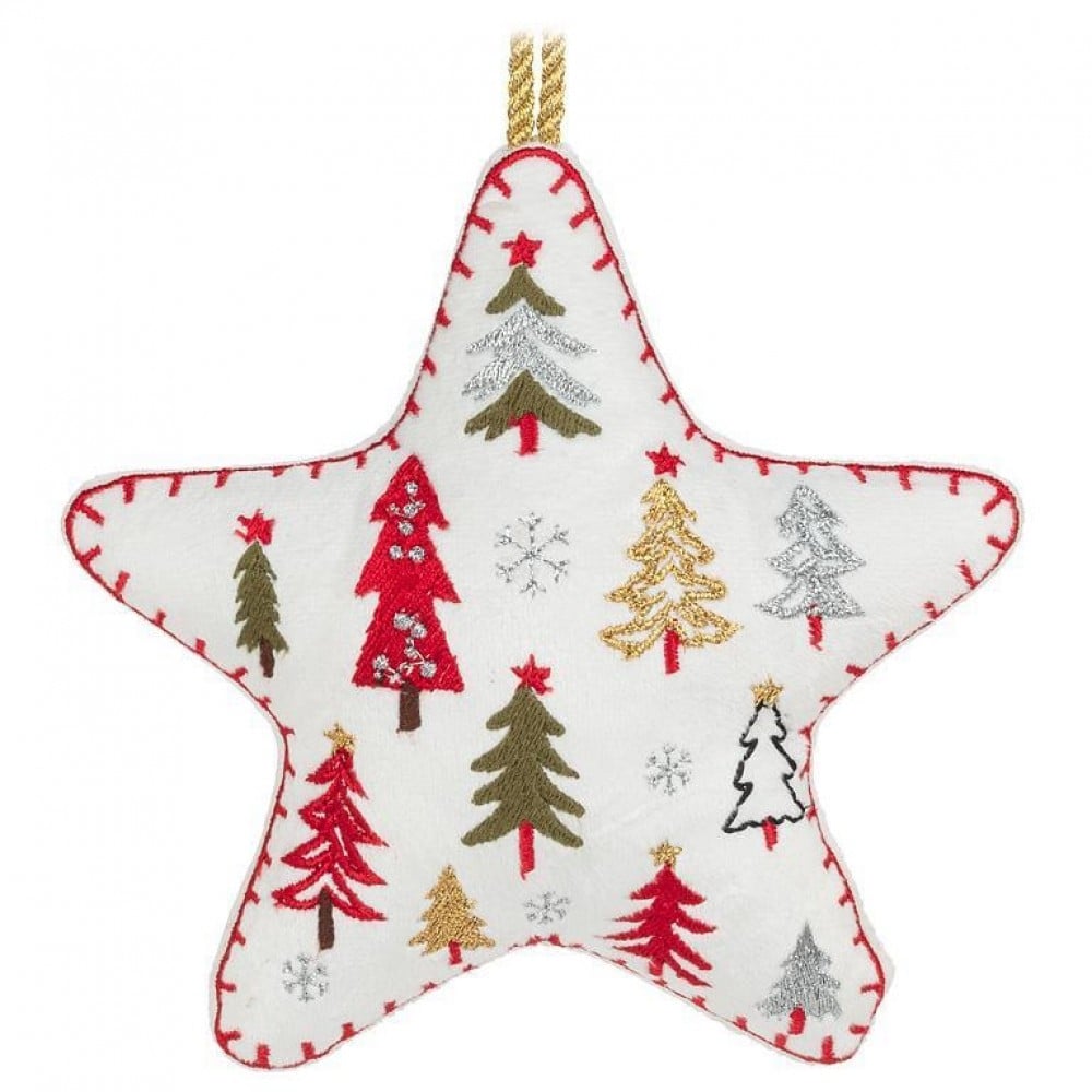 AB-93-STITCH-090 Allover Trees And Snowflakes Star Shaped Ornament