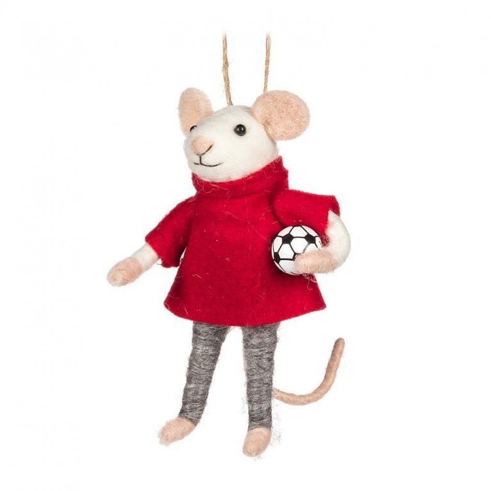 AB-27-MERINO-521 Soccer Mouse With Ball Ornament
