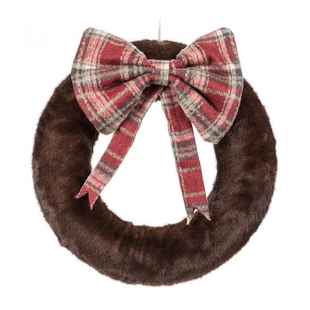 AB-27-IVANA-513 Large Cozy Fur With Plaid Bow Wreath