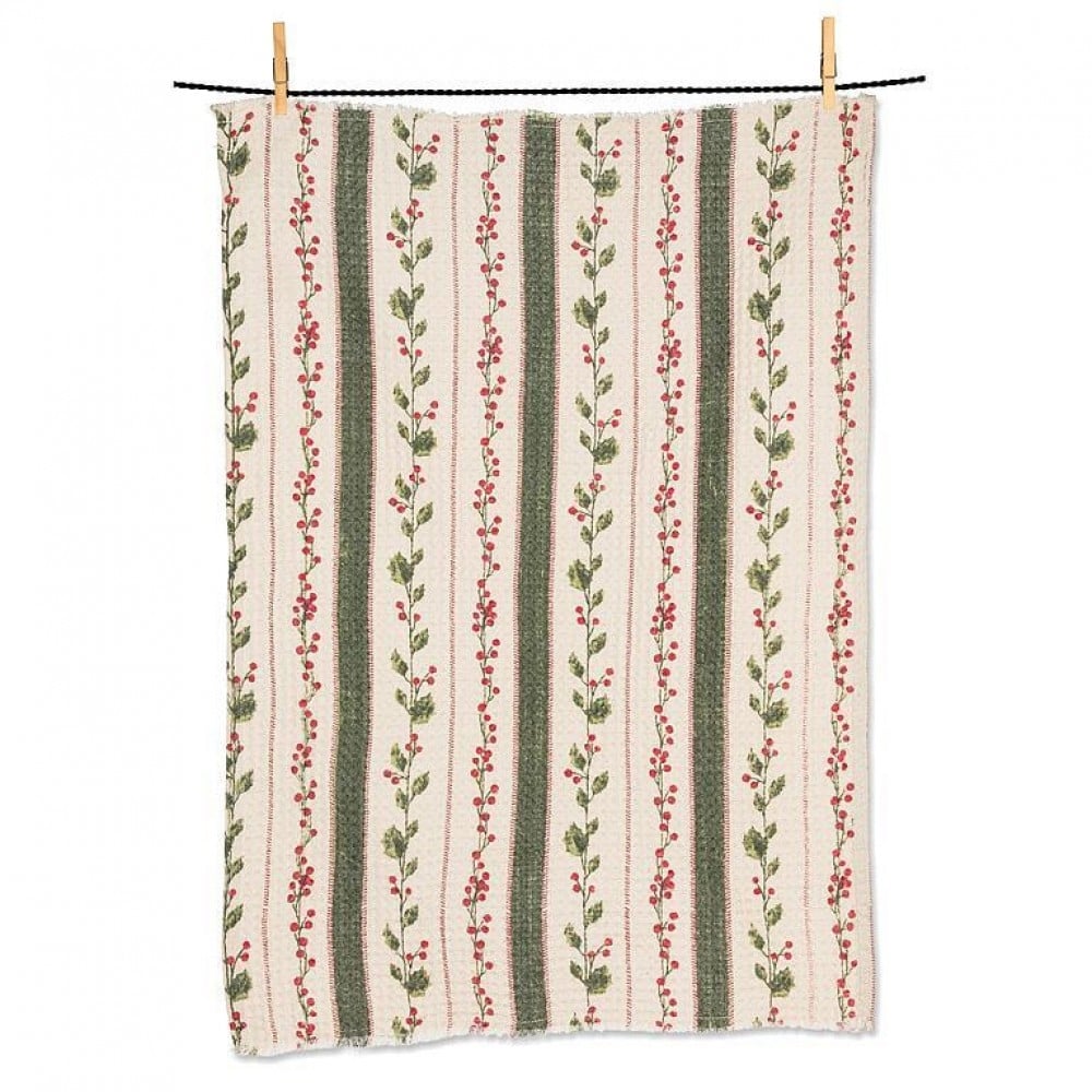 AB-95-GLORIA-2028 Hollyberry Stripes Tea Towel