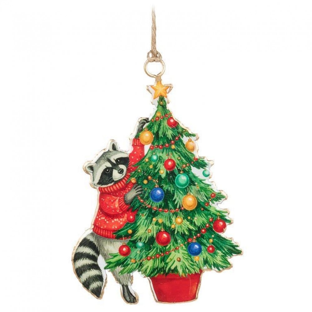AB-37-IMPRINT-176 Raccoon And Christmas Tree Ornament