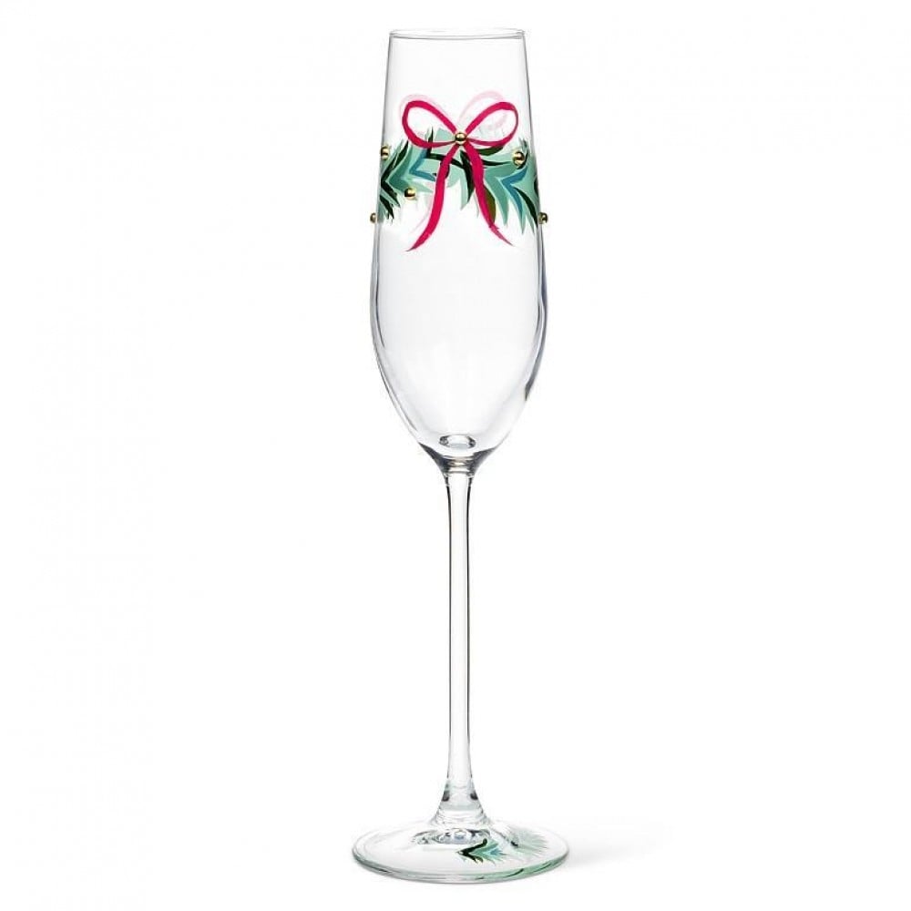 AB-27-CLARA-FLUTE Wreath With Ribbon And Beads Pattern Flute Glass