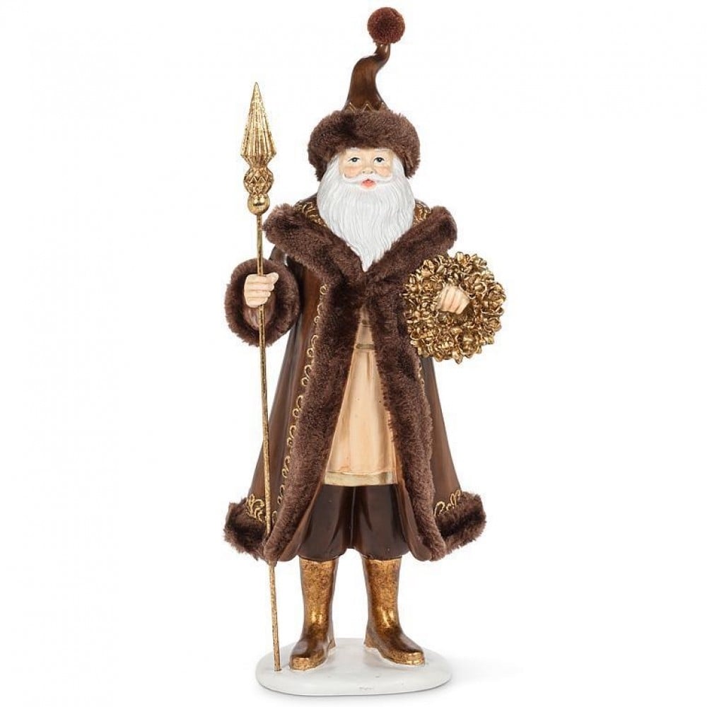 AB-27-MOCHA-525 Fur Trimmed Santa Figurine
