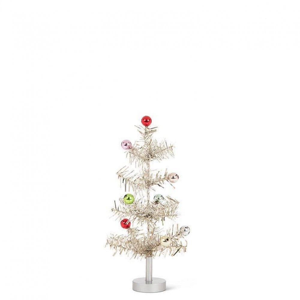 AB-27-TINSEL-636-SM Small Silver Tinsel And Ball Ornaments Christmas Tree