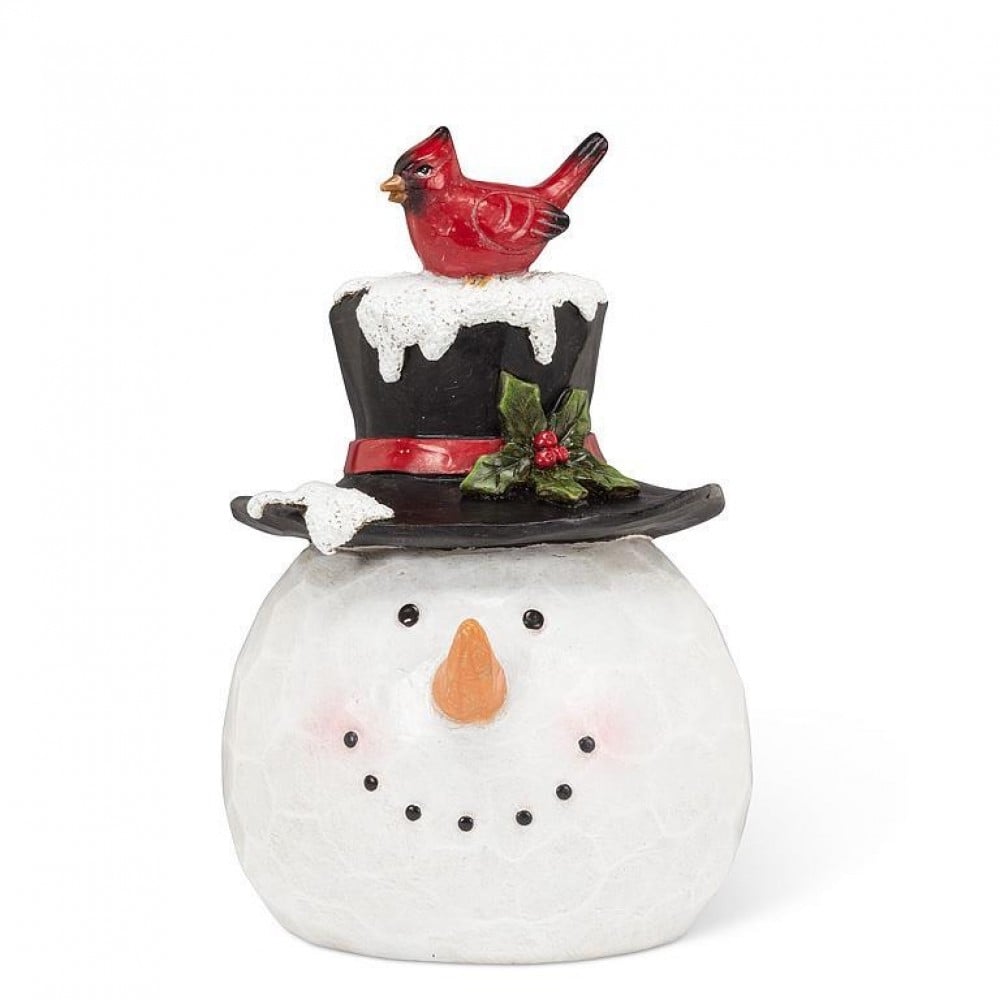 AB-27-OLAF-050 Snowman Head With Hat And Cardinal Figurine
