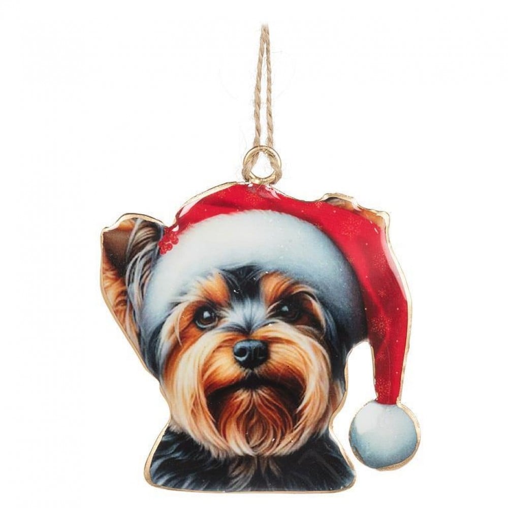 AB-37-IMPRINT-192 Yorkie In Santa Hat Ornament