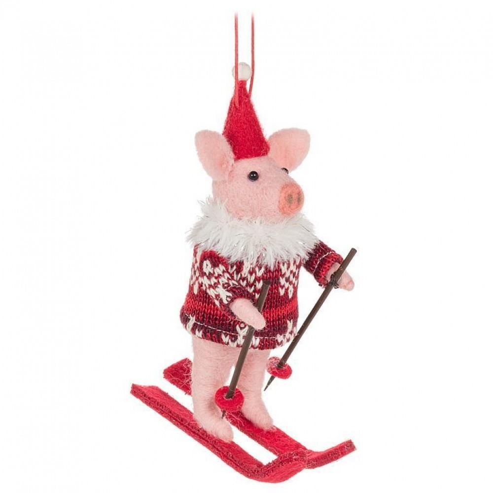 AB-27-MERINO-593 Skiing Pig Ornament
