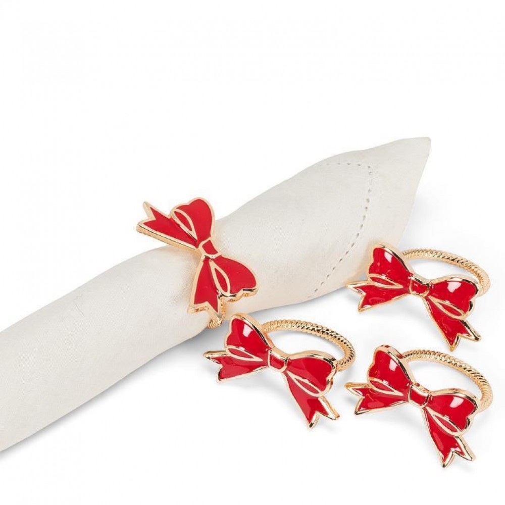 AB-27-RING-083 Set Of 4 Red And Gold Bows Napkin Ring