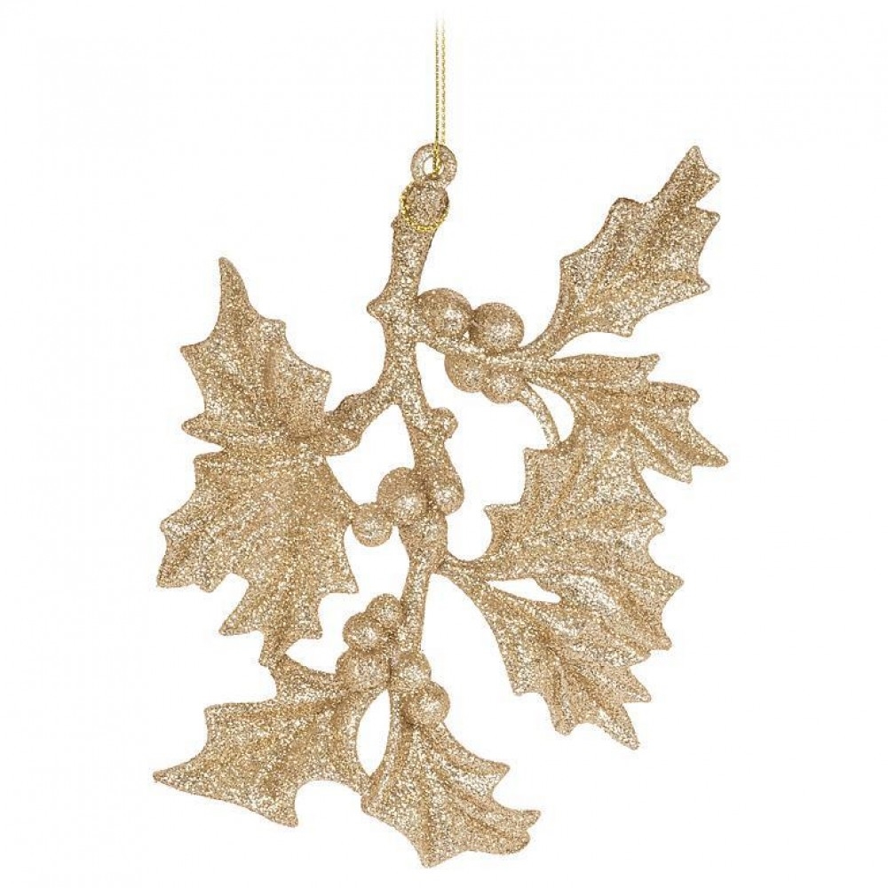 AB-27-SPARKLE-751 Glitter Holly Leaves And Berries Ornament