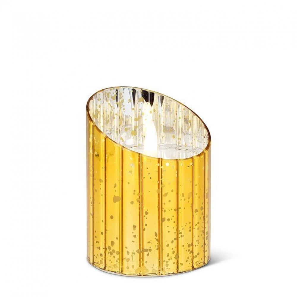 AB-27-MIRROR-110 Small Antique Look Led Pillar In Glass Candle