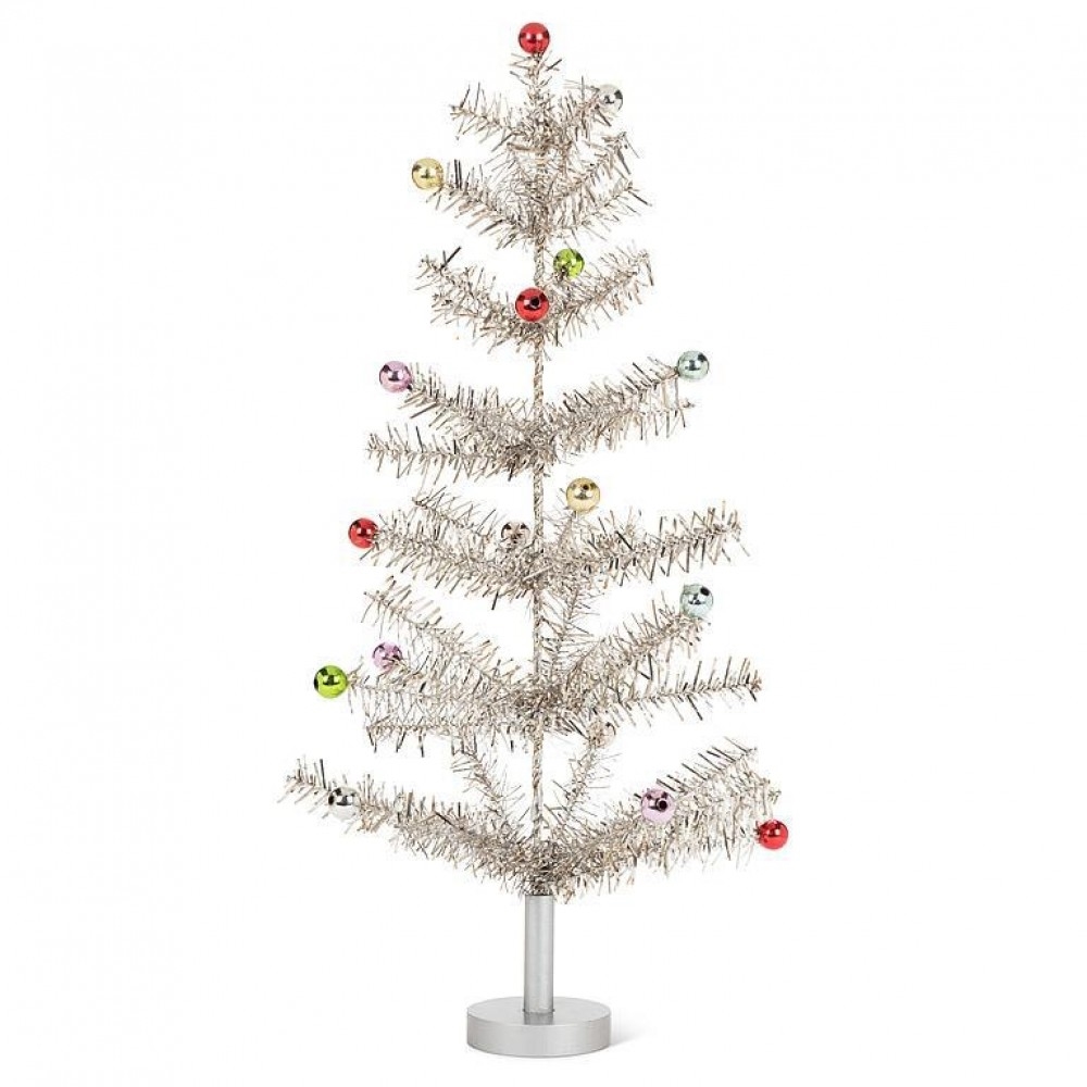 AB-27-TINSEL-636-LG Large Silver Tinsel And Ball Ornaments Christmas Tree