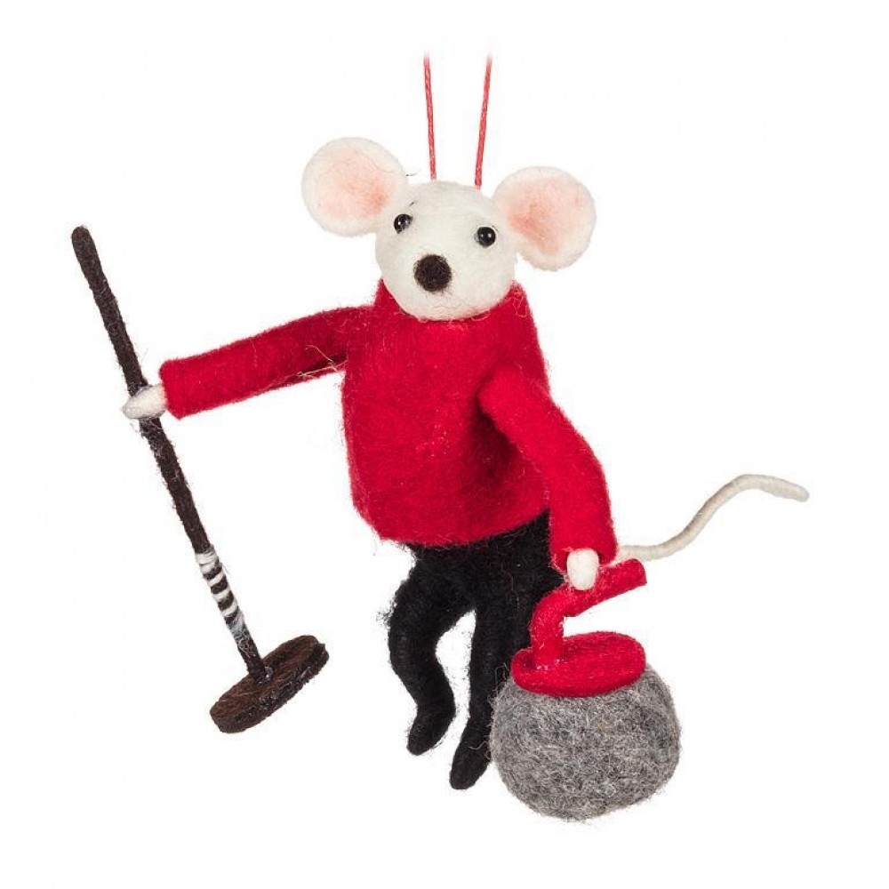 AB27MERINO683 Curling Mouse Ornament