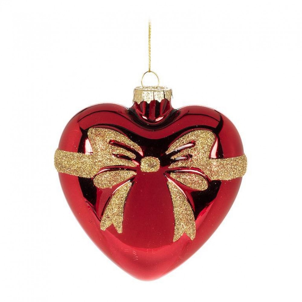 AB-15-SEASON-HEART Heart Shape With Sparkly Bow Ornament