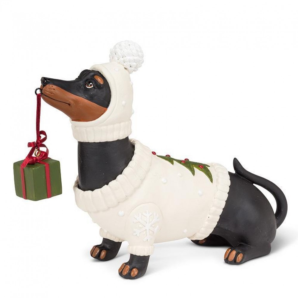 AB-27-LAWSON-580 Sweatered Dachshund With Present Figurine