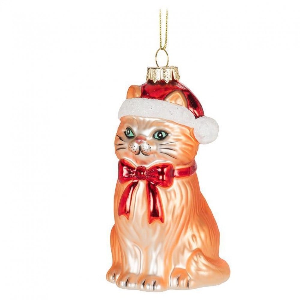 AB-27-CLASSIC-635 Sitting Cat With Santa Hat Ornament