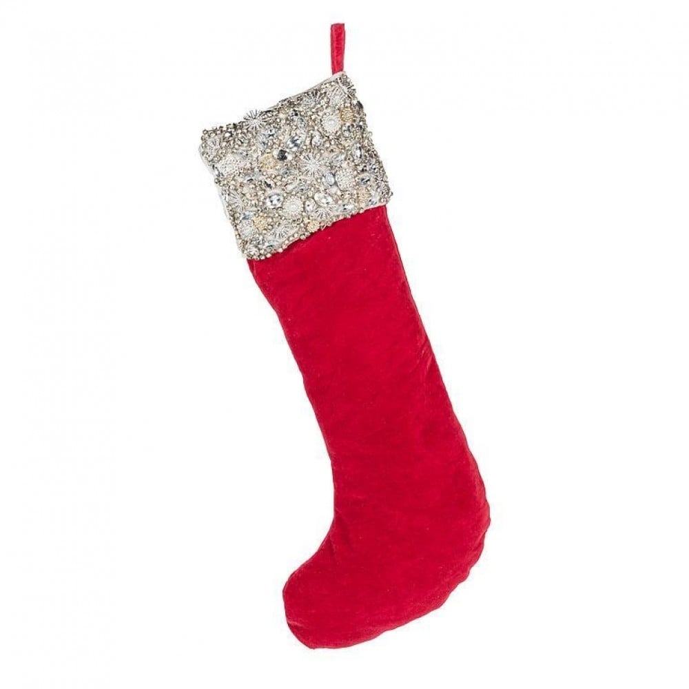AB-40-STOCKING-312 Jewelled Top Red Christmas Stocking